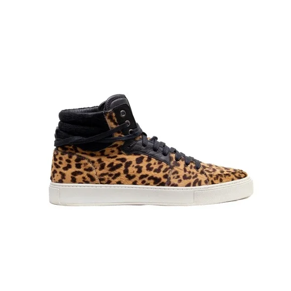 Saint Laurent Men's Leopard Pony Hair Leather‎ High Top Sneakers – Size US 12